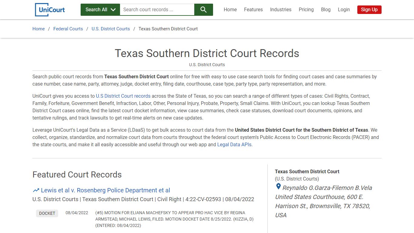 Texas Southern District Court Records | PACER Case Search | UniCourt
