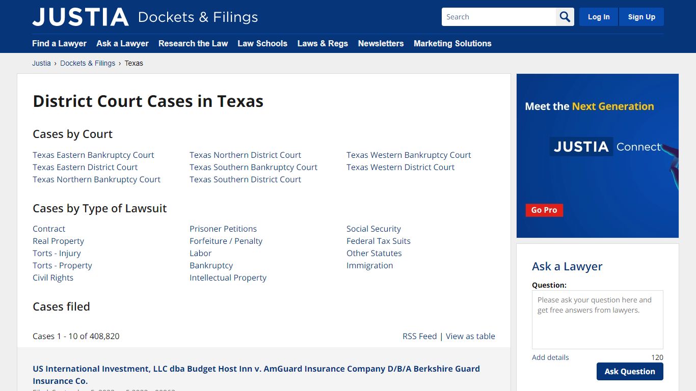 Cases, Dockets and Filings in Texas | Justia Dockets & Filings
